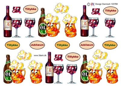 3D Sjove motiver med øl og vin